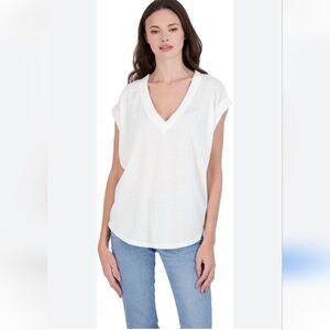 Free People Movement NWOT White Oversized Slouchy Ribbed Trim Tee Size S/M